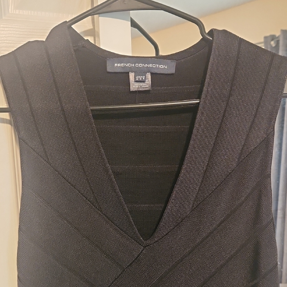 French Connection Black V-Neck Bandage Dress